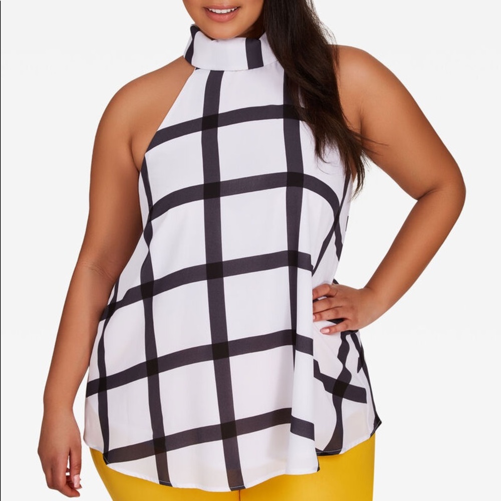 WINDOWPANE PRINT HALTER TOP